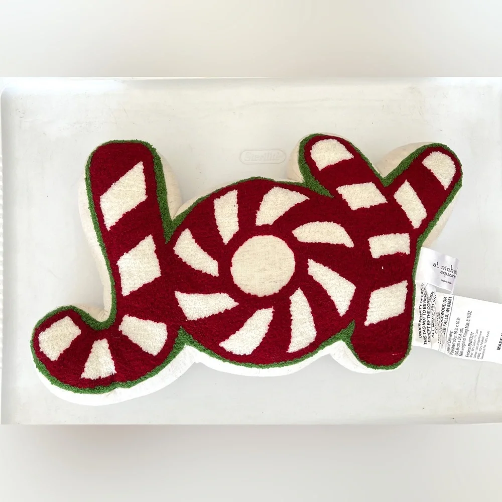 St. Nicholas Square Red and White Joy Christmas Pillow